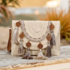 Tassels Beige Straw Bag