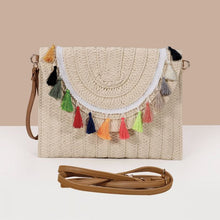 Load image into Gallery viewer, Multi Coloured Tassel Straw Bag in Cream