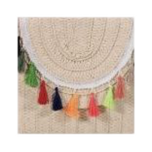 Multi Coloured Tassel Straw Bag in Cream