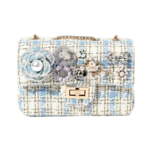 Blue and White Tweed Bag