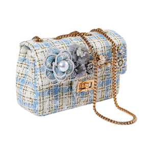 Blue and White Tweed Bag
